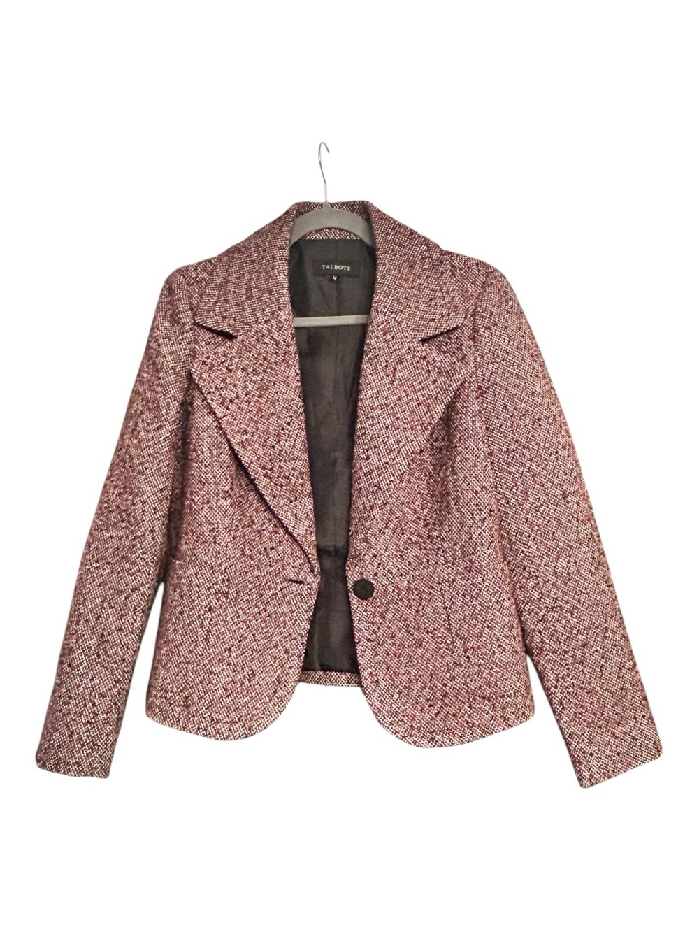 Talbots Tweed Blazer Burgundy & Black Notch Lapel Jacket Size Small - Picture 4 of 7